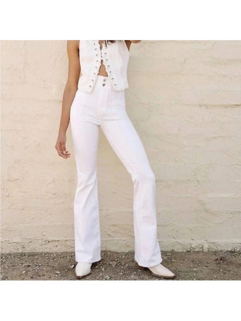 Free People We The Free Women's Jayde Flare Jeans Pure White Size 27